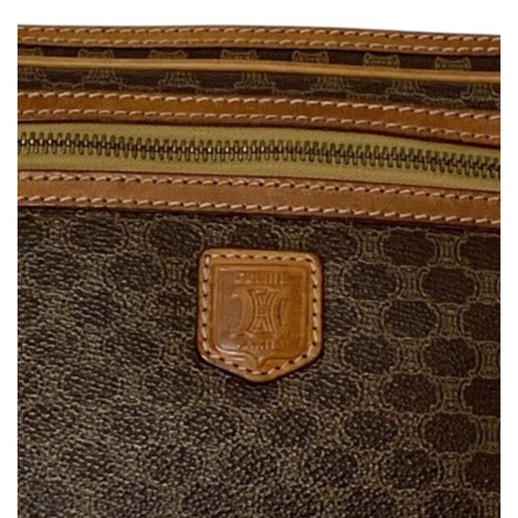 Vintage Celine Triomphe Macadam Clutch Brown Leather Canvas Wrist Handbag Unisex - Picture 4 of 15